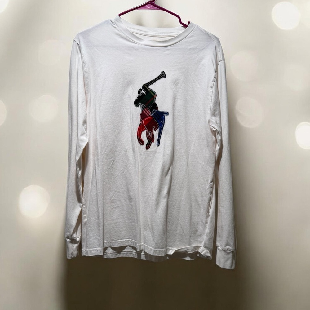 Polo by Ralph Lauren White Long Sleeve Tee with Multi-Color Pony Logo